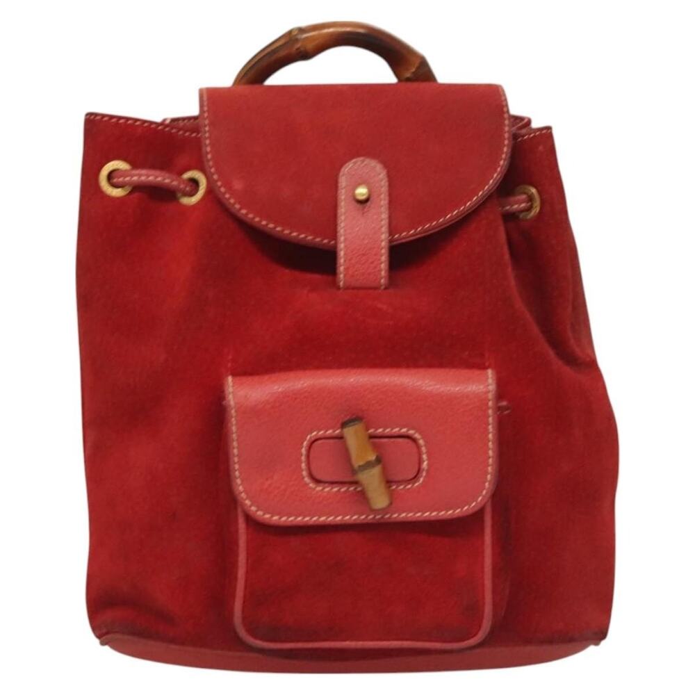 Gucci Bamboo Suede Backpack Red